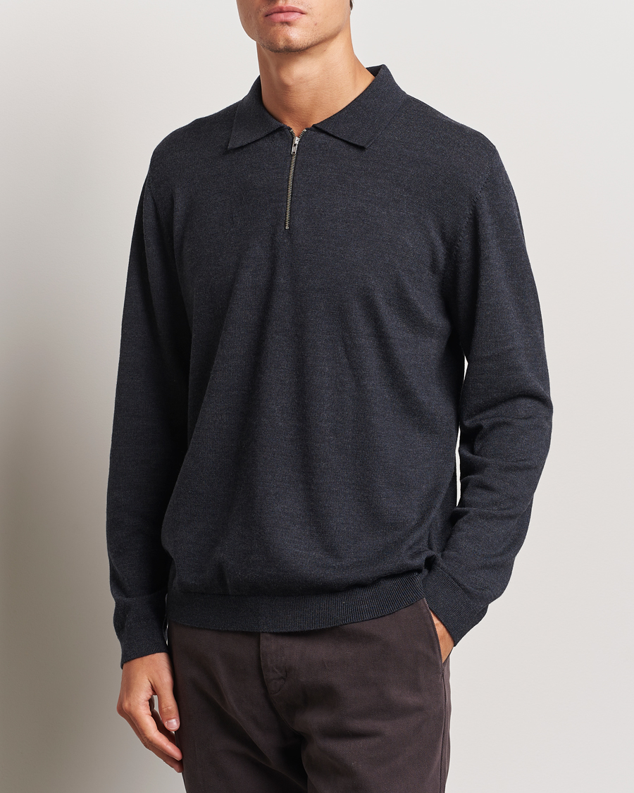 Herren | Half-zip | A Day\'s March | Thompson Merino Half-Zip Polo Anthracite