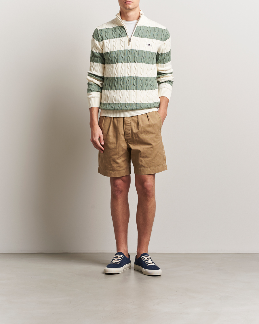 Herren | Pullover | GANT | Cotton Striped Cable Half Zip Kalamata Green