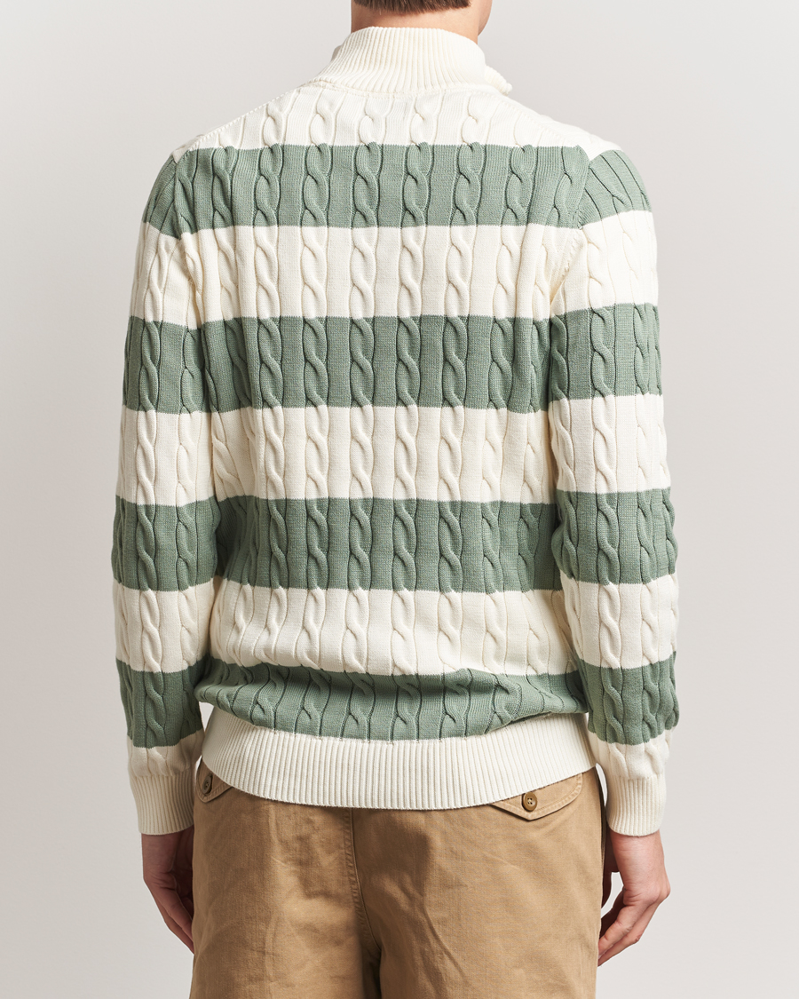 Herren | Pullover | GANT | Cotton Striped Cable Half Zip Kalamata Green