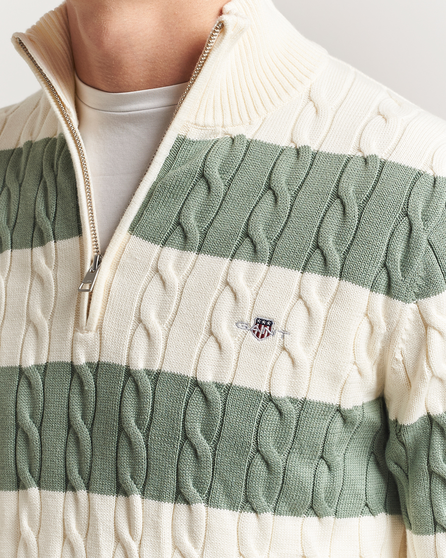 Herren | Pullover | GANT | Cotton Striped Cable Half Zip Kalamata Green