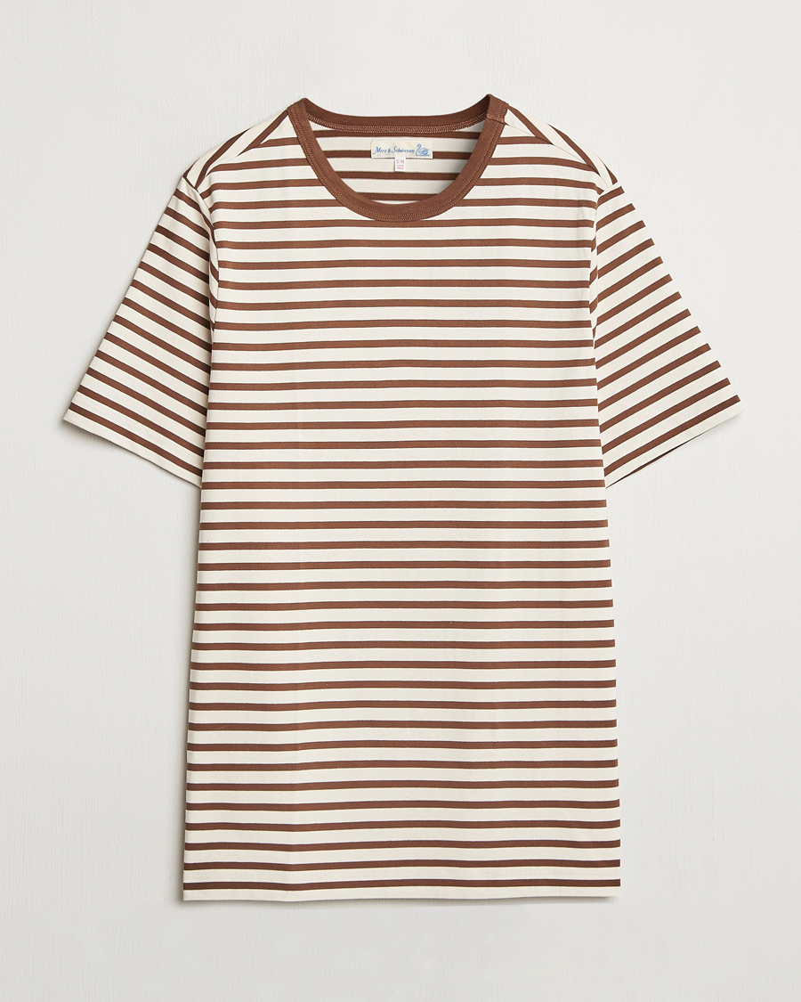 Herren | T-Shirts | Merz b. Schwanen | Relaxed Fit Striped Sturdy T-Shirt Nut/Nature