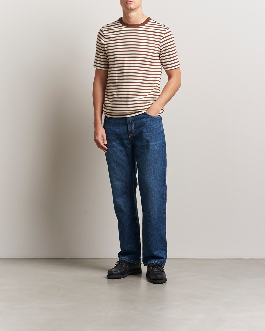 Herren | T-Shirts | Merz b. Schwanen | Relaxed Fit Striped Sturdy T-Shirt Nut/Nature