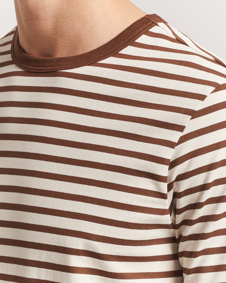 Herren | T-Shirts | Merz b. Schwanen | Relaxed Fit Striped Sturdy T-Shirt Nut/Nature