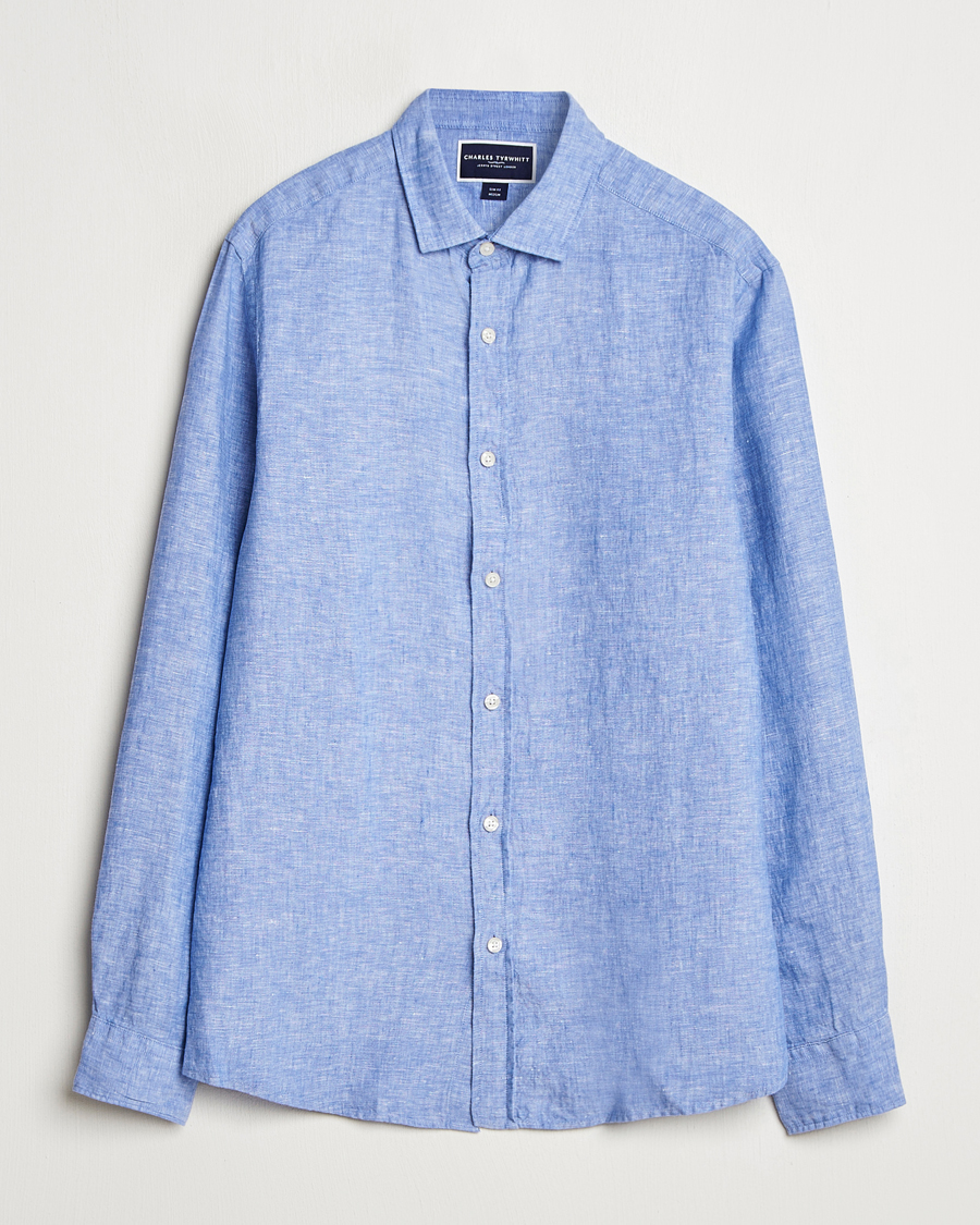 Herren | Hemden | Charles Tyrwhitt | Pure Linen Slim Fit Shirt Cobalt Blue