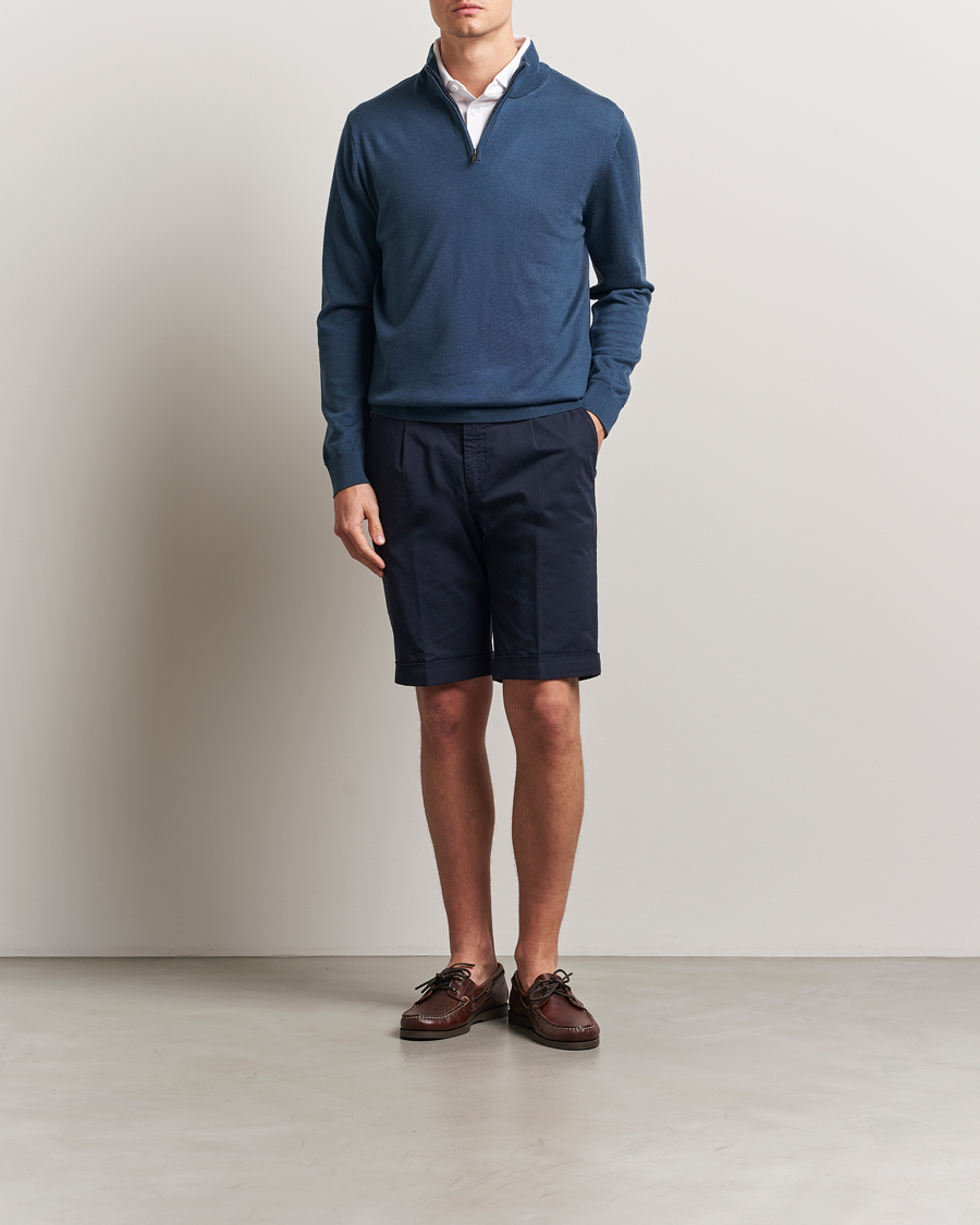 Herren | Pullover | Charles Tyrwhitt | Pure Merino Zip Neck Jumper Petrol Blue