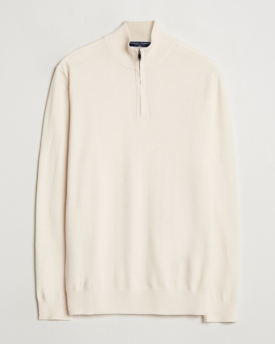 Herren | Pullover | Charles Tyrwhitt | Pure Merino Zip Neck Jumper Cream