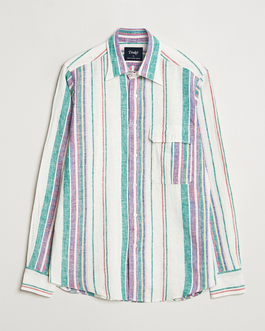 Herren | Hemden | Drake's | Striped Linen/Cotton Summer Shirt Multi