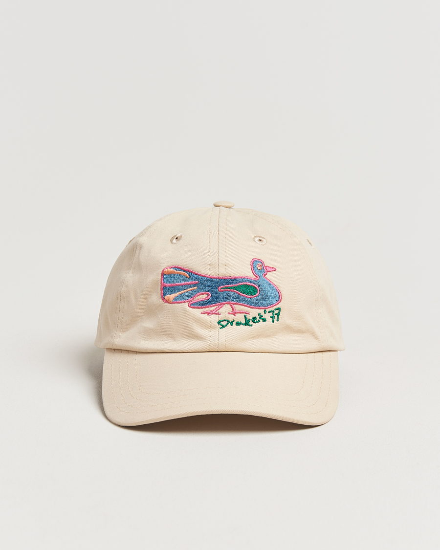 Herren | Drake's Peacock Embroidered Cap Ecru | Drake's | Peacock Embroidered Cap Ecru