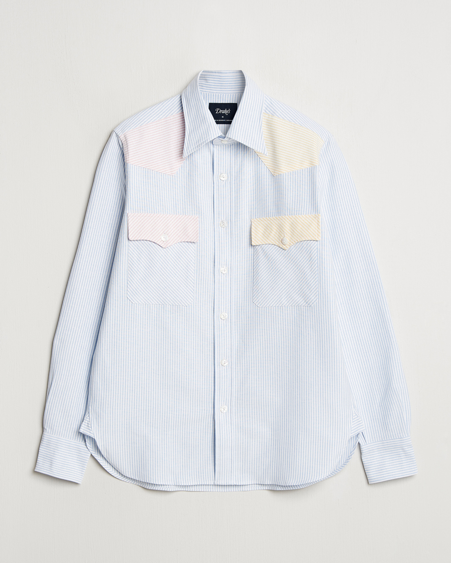 Herren | Hemden | Drake's | Oxford Stripe Western Fun Shirt Light Blue