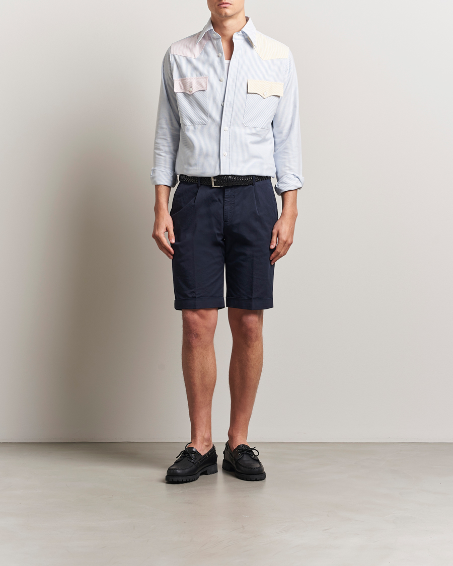 Herren | Hemden | Drake's | Oxford Stripe Western Fun Shirt Light Blue