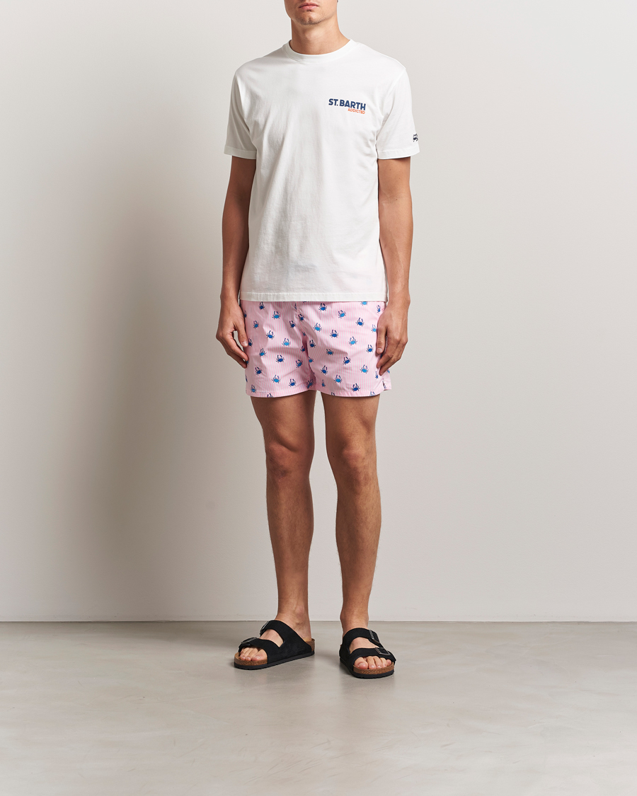 Herren | Badehosen | MC2 Saint Barth | Printed Nylon Swim Shorts Pink Crabs Stripes