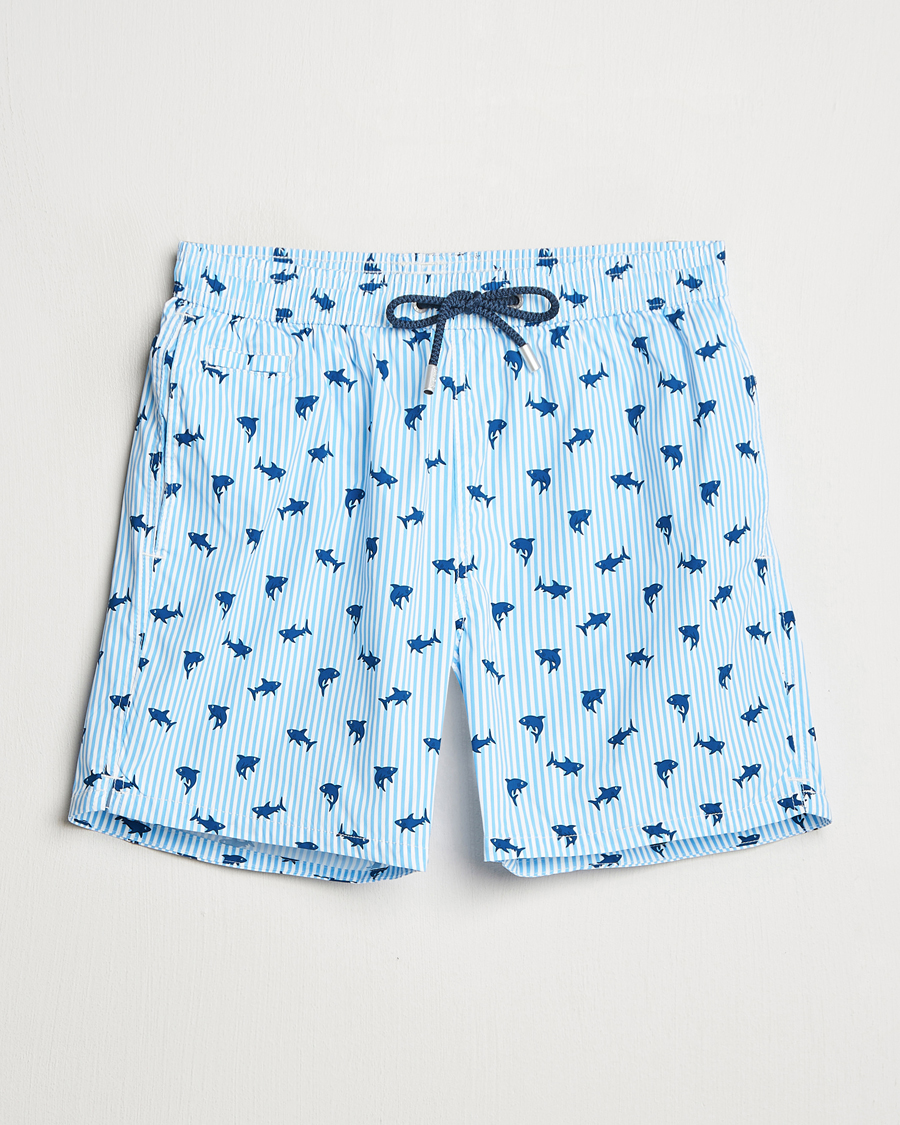 Herren | Badehosen | MC2 Saint Barth | Printed Swim Shorts Blue Shark Trouble Stripes