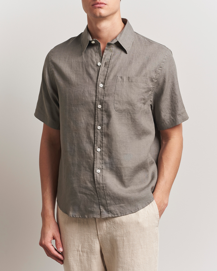Herren | Hemden | Colorful Standard | Garment Dyed Linen Short Sleeve Shirt Dusty Olive