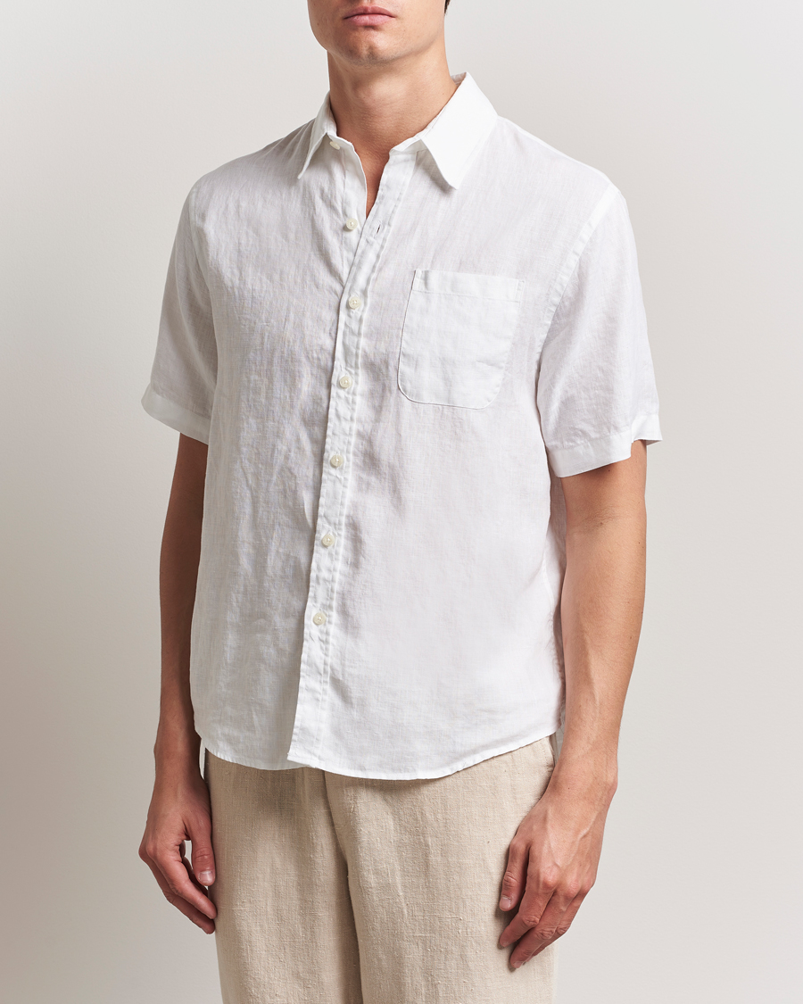Herren | Hemden | Colorful Standard | Garment Dyed Linen Short Sleeve Shirt Optical White