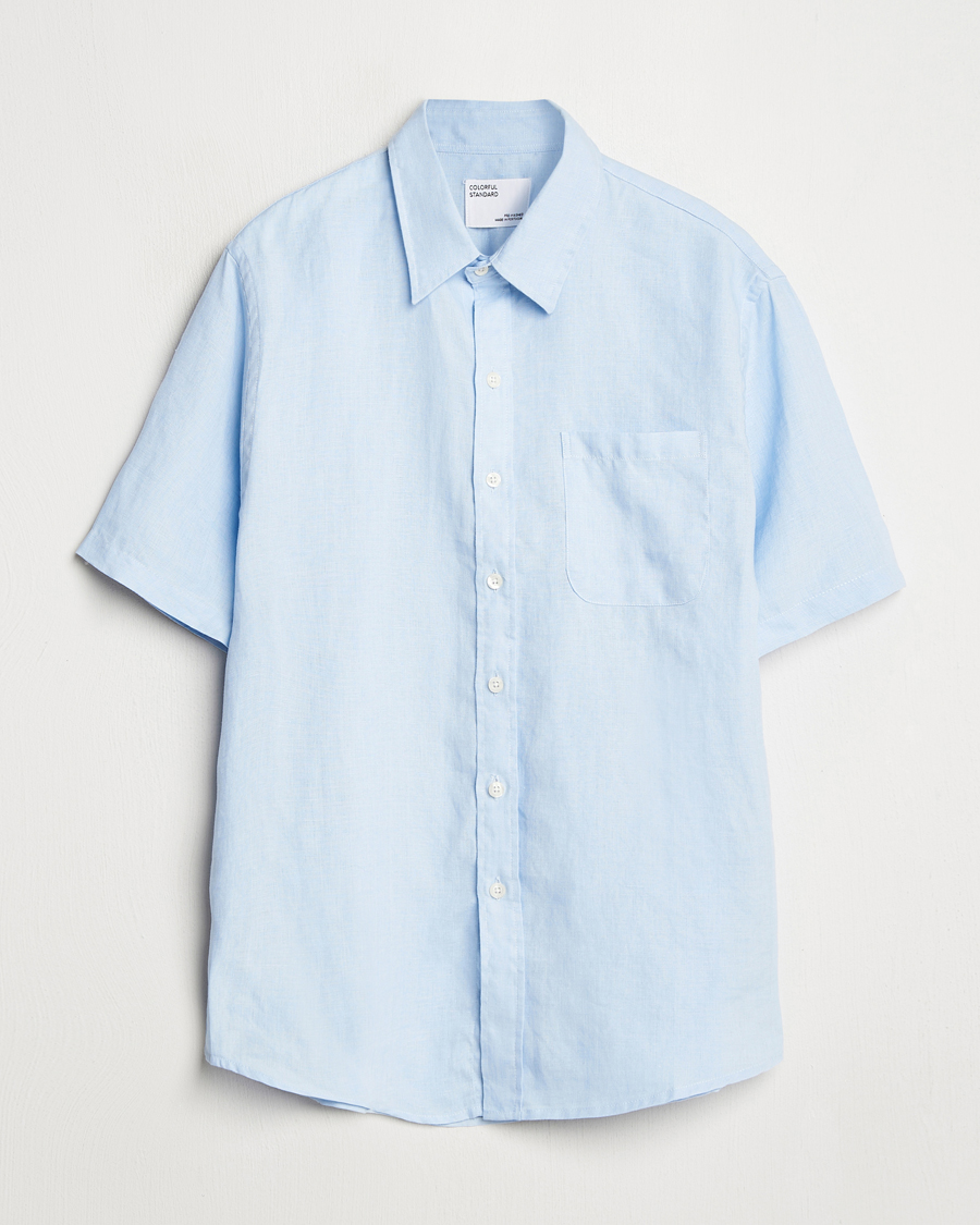 Herren | Hemden | Colorful Standard | Garment Dyed Linen Short Sleeve Shirt Polar Blue