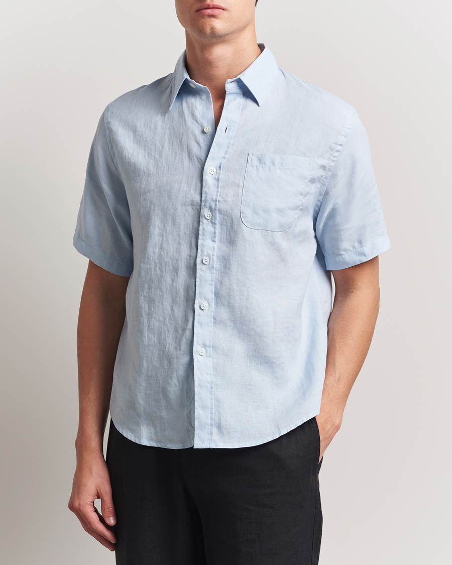 Herren | Hemden | Colorful Standard | Garment Dyed Linen Short Sleeve Shirt Polar Blue