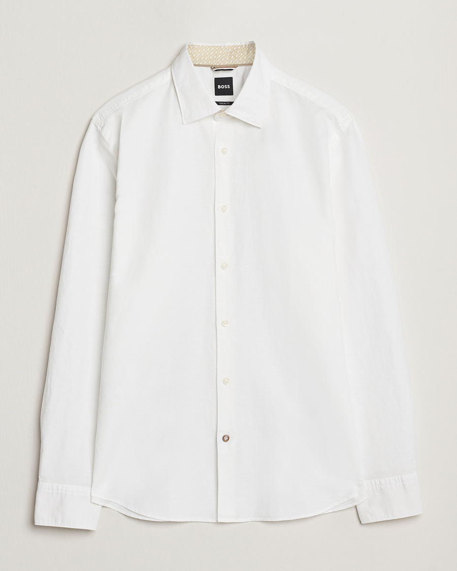 Herren | Hemden | BOSS BLACK | Hal Cotton/Linen Contrast Shirt White