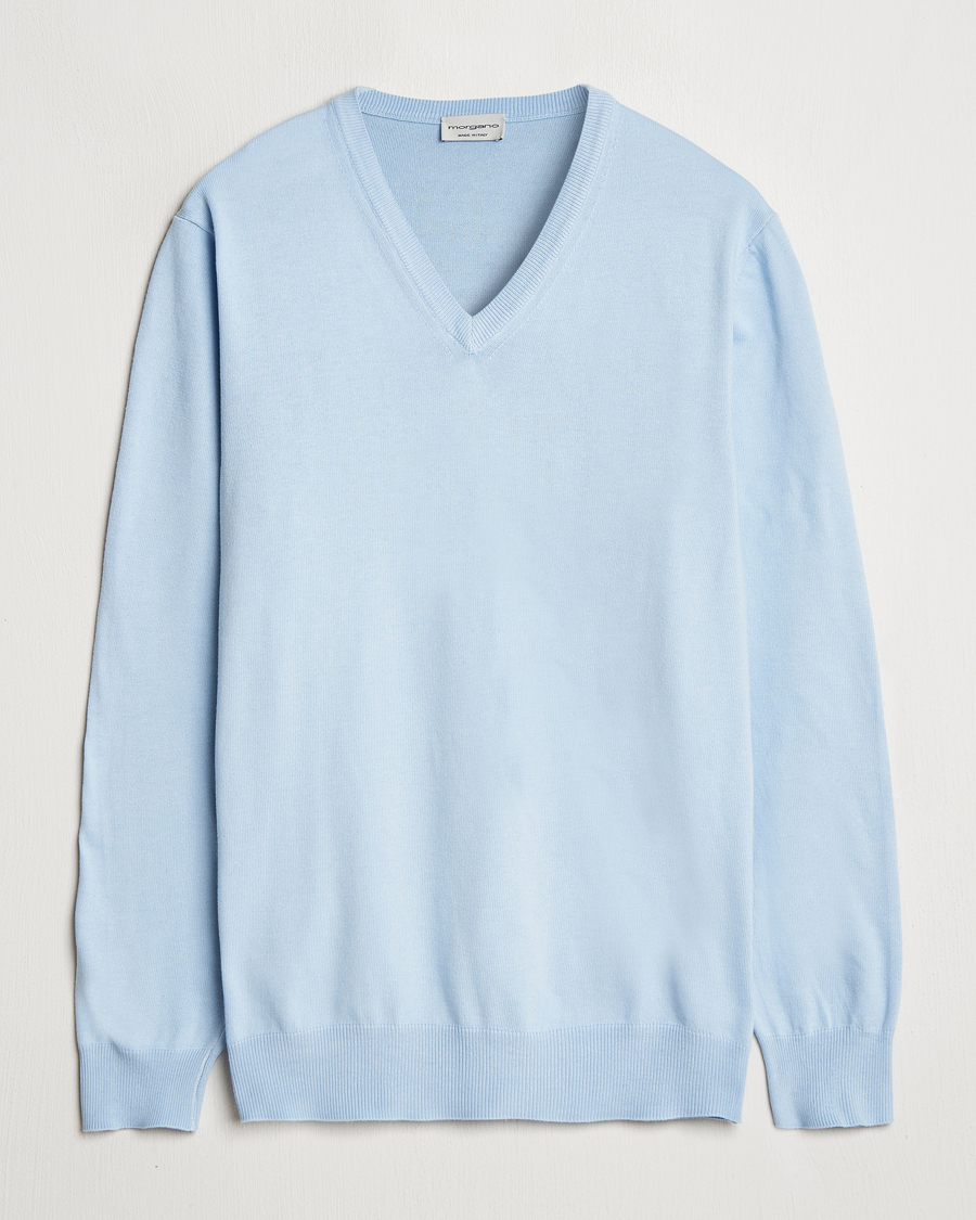 Herren | Pullover | Morgano | Supersoft Egyptian Cotton V-Neck Light Blue