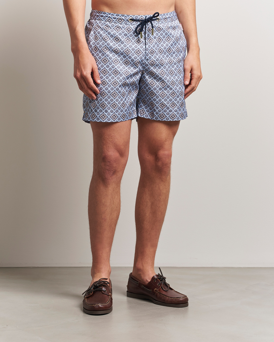 Herren | Badehosen | Orlebar Brown | Bulldog Drawcord Paisley Swimshorts Wave Blue