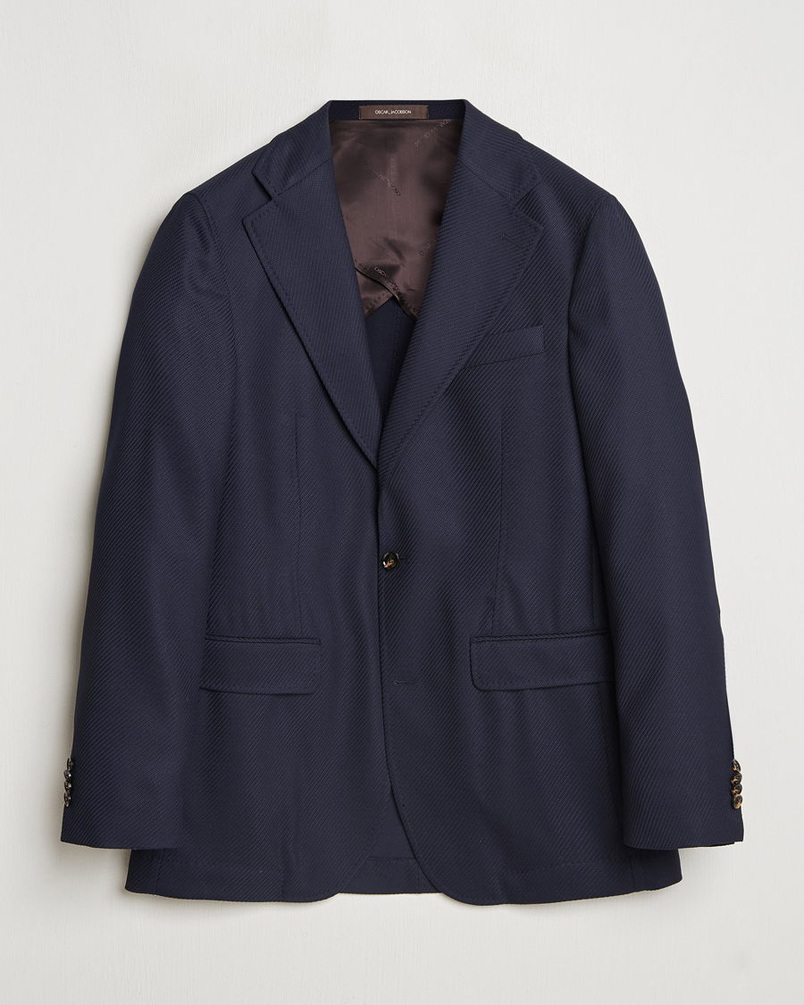 Herren | Sakkos | Oscar Jacobson | Fellow EVO Structured Loro Piana Wool Blazer Navy