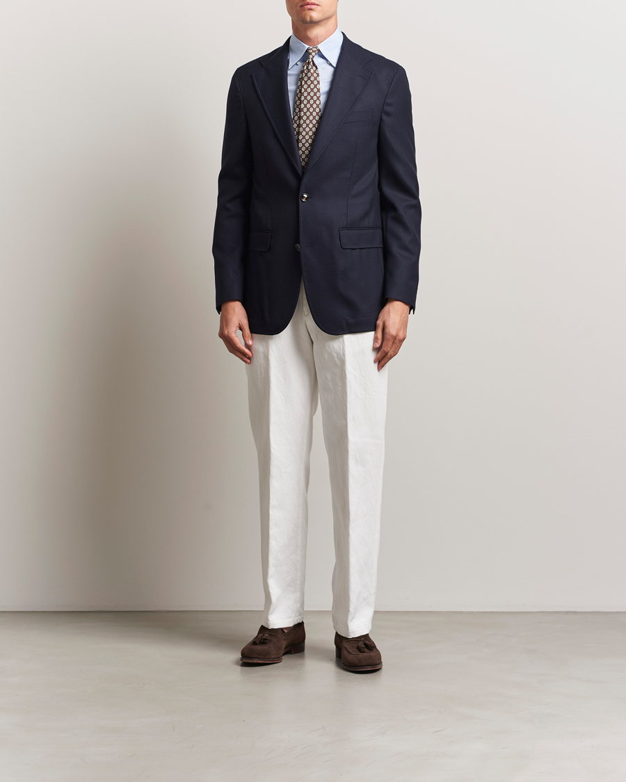 Herren | Sakkos | Oscar Jacobson | Fellow EVO Structured Loro Piana Wool Blazer Navy