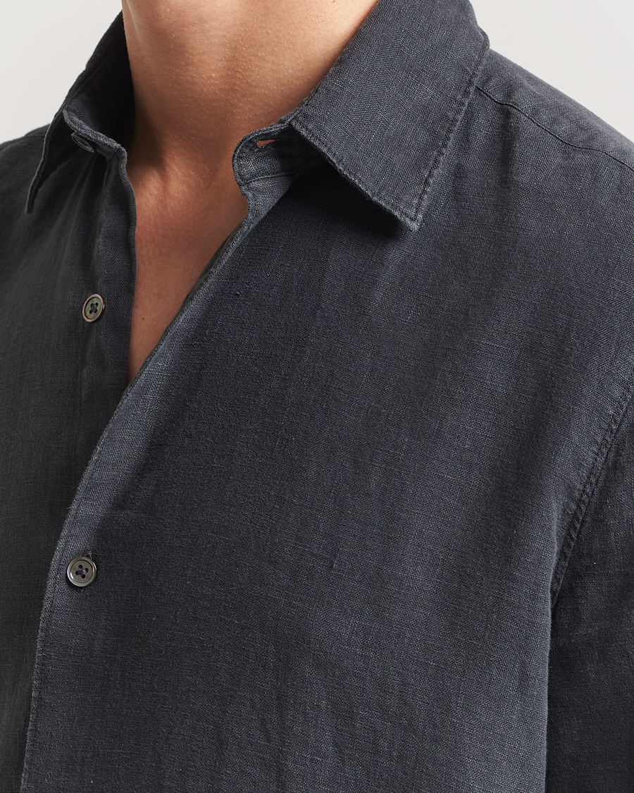 Herren | Hemden | A Day's March | Clean Cut Linen Shirt Off Black