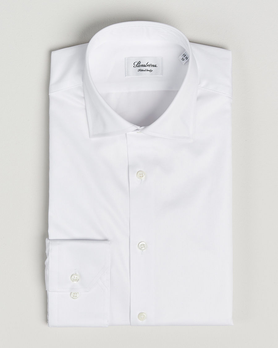 Herren | Hemden | Stenströms | Fitted Body Cotton Twill Cut Away Shirt White