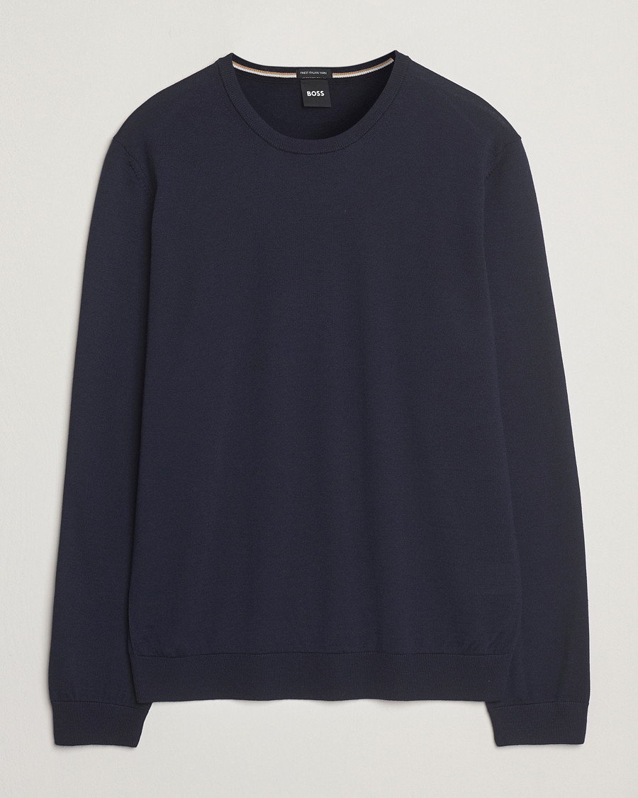 Herren | Pullover | BOSS BLACK | Leno Wool Crew Neck Pullover Dark Blue