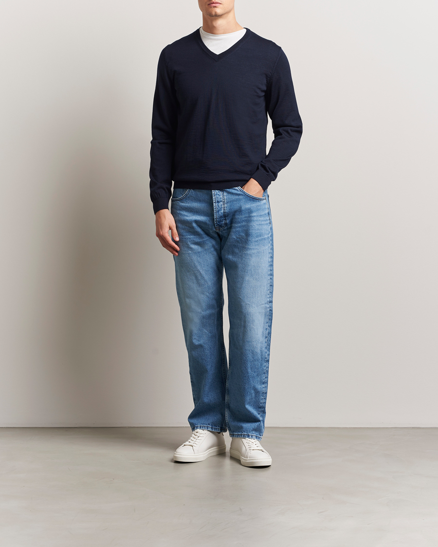 Herren | Pullover | BOSS BLACK | Melba Wool V-Neck Pullover Dark Blue