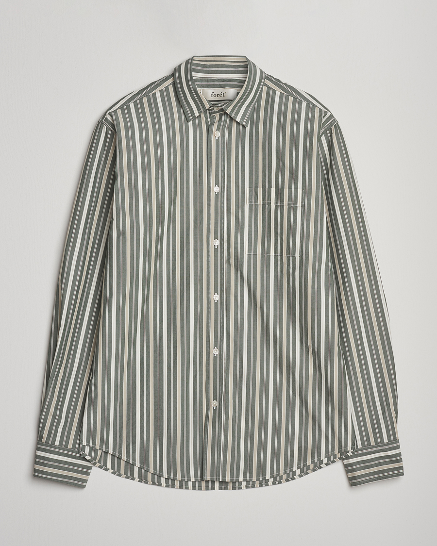 Herren | Hemden | Forét | Maple Poplin Shirt Dark Green Stripe