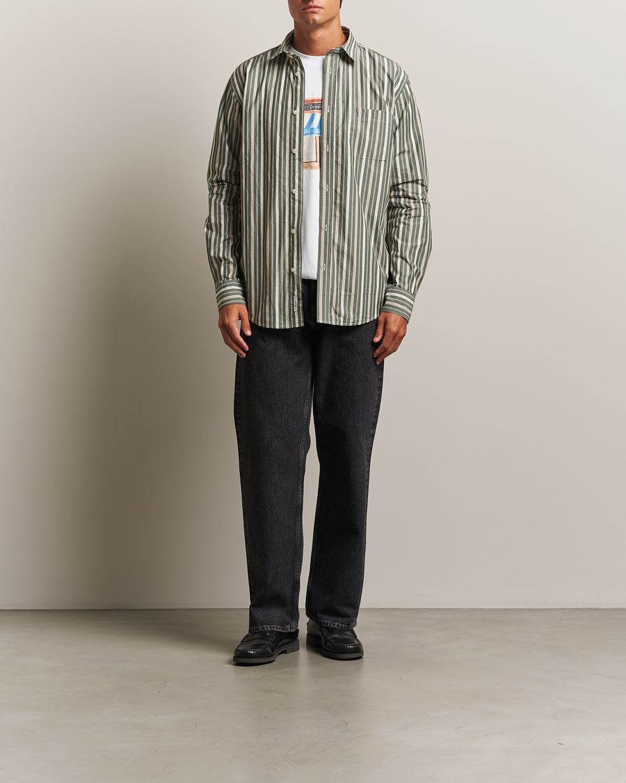 Herren | Hemden | Forét | Maple Poplin Shirt Dark Green Stripe