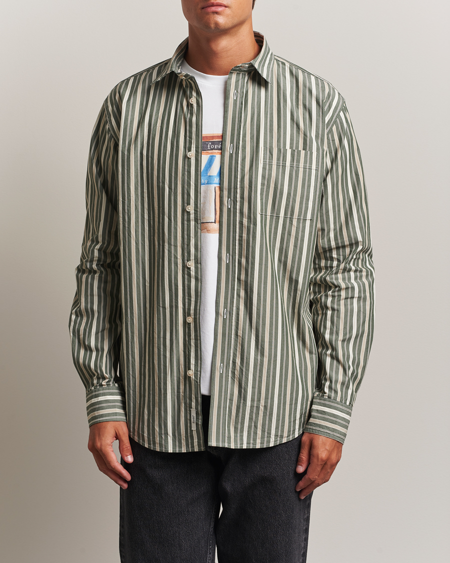 Herren | Hemden | Forét | Maple Poplin Shirt Dark Green Stripe